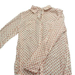 Polka dot button up collared long sleeve top